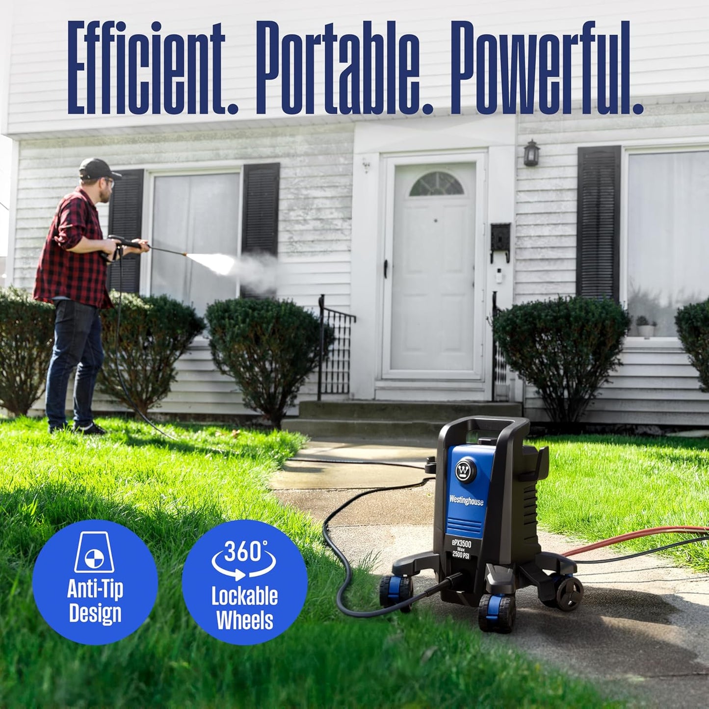 Epx3500 Electric Pressure Washer, 2500 Max PSI 1.76 Max GPM with Anti-Tipping Technology, Onboard Soap Tank, Pro-Style Steel Wand, 5-Nozzle Set, for Cars/Fences/Driveways/Home/Patios