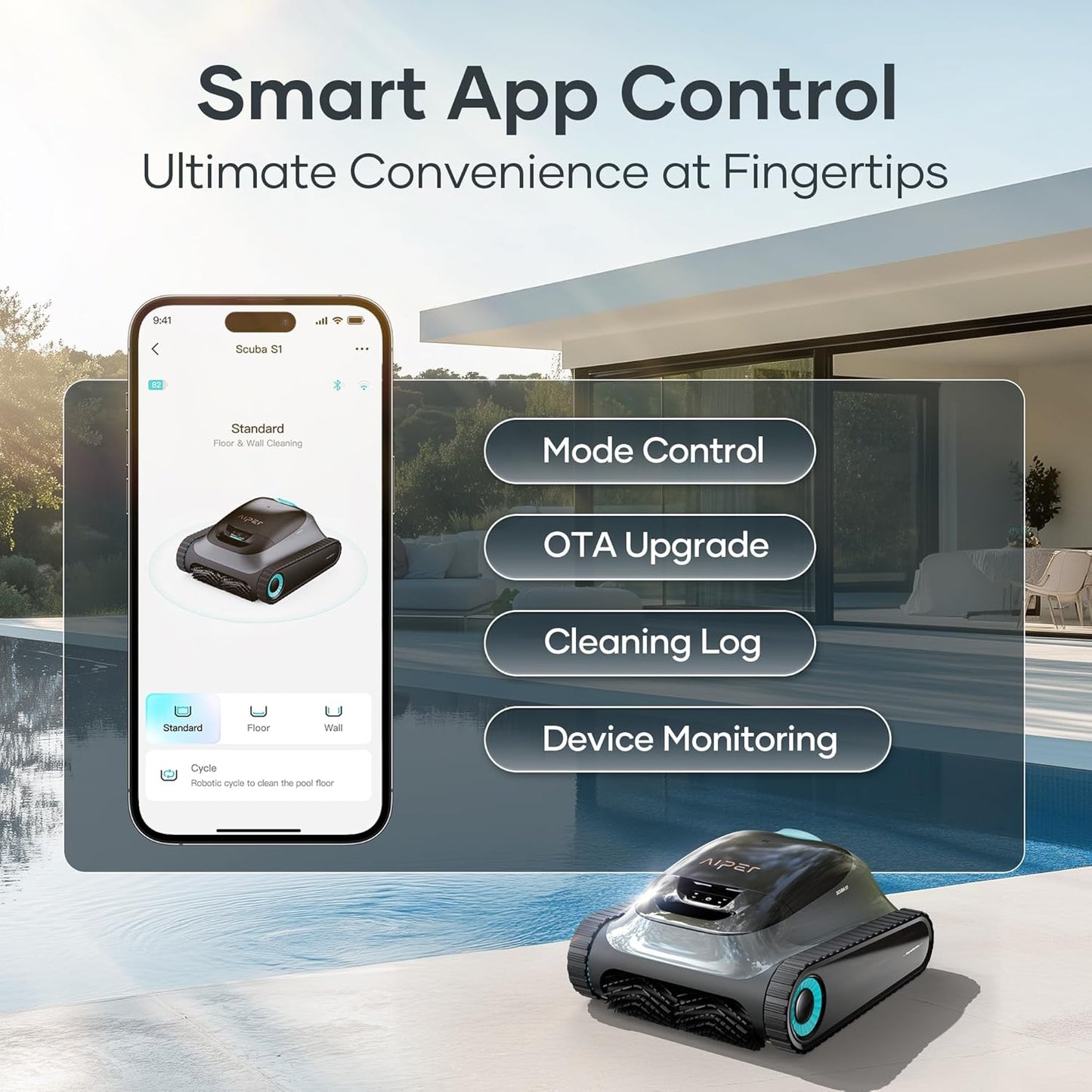 (2025 Upgrade)  Scuba S1 Robotic Pool Cleaner, Wall & Waterline Cleaning, Double Filtration, Extended 180-Min Battery Life, Smart Navigation, App Support, OTA Upgrade