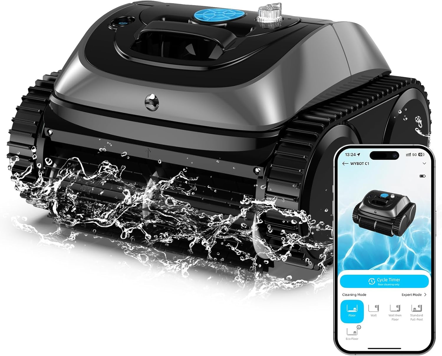 Pool Vacuum for Inground Pools, 4-In-1 Cordless Robotic Pool Cleaner for above Ground Pools, Triple-Motor up to 1,614 Sq.Ft, Wall & Waterline Cleaning, Wifi & Bluetooth Connect (Grey Blue)
