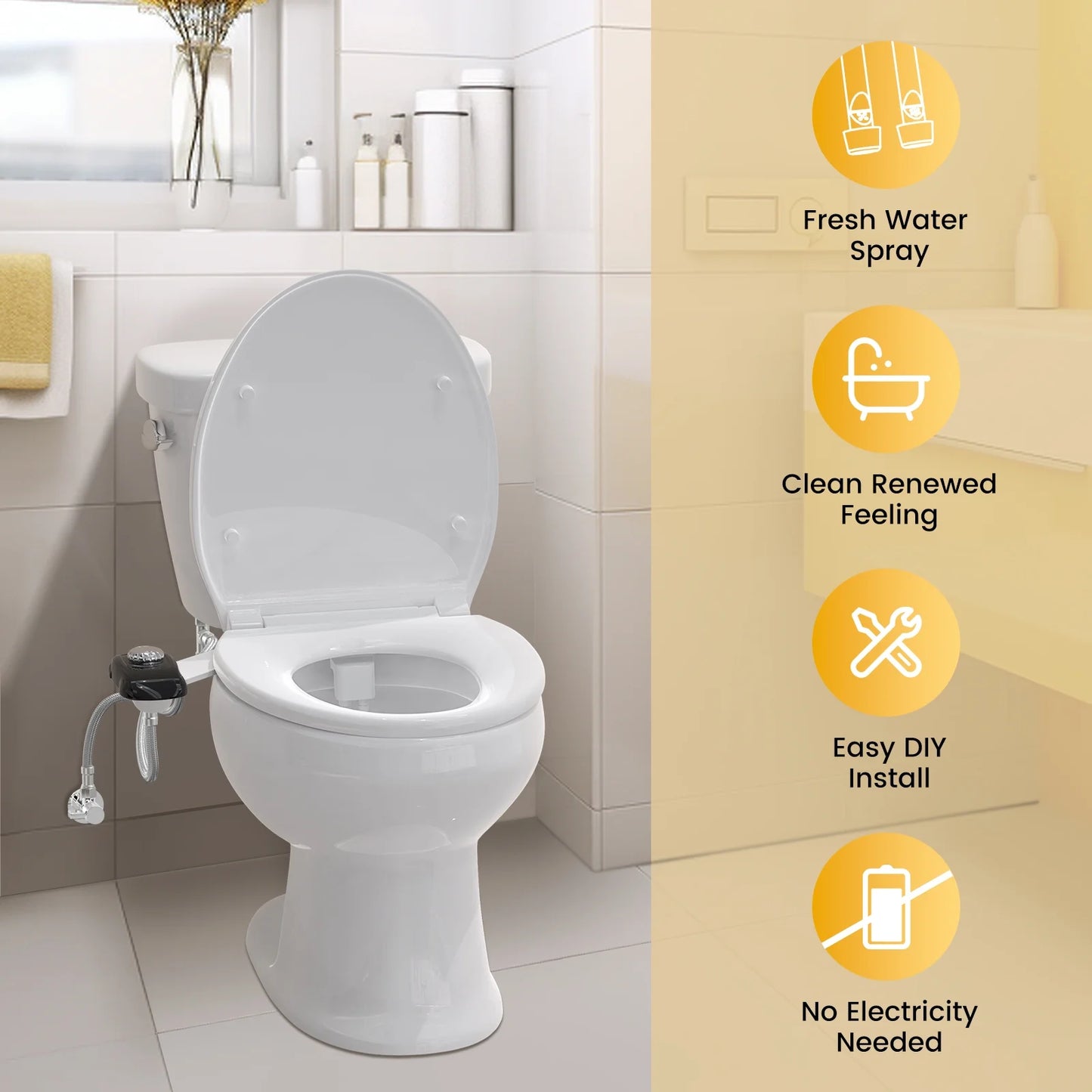 Bidet Attachment: Dual Nozzle , Hidden Nozzle, Adjustable Water Pressure- Black