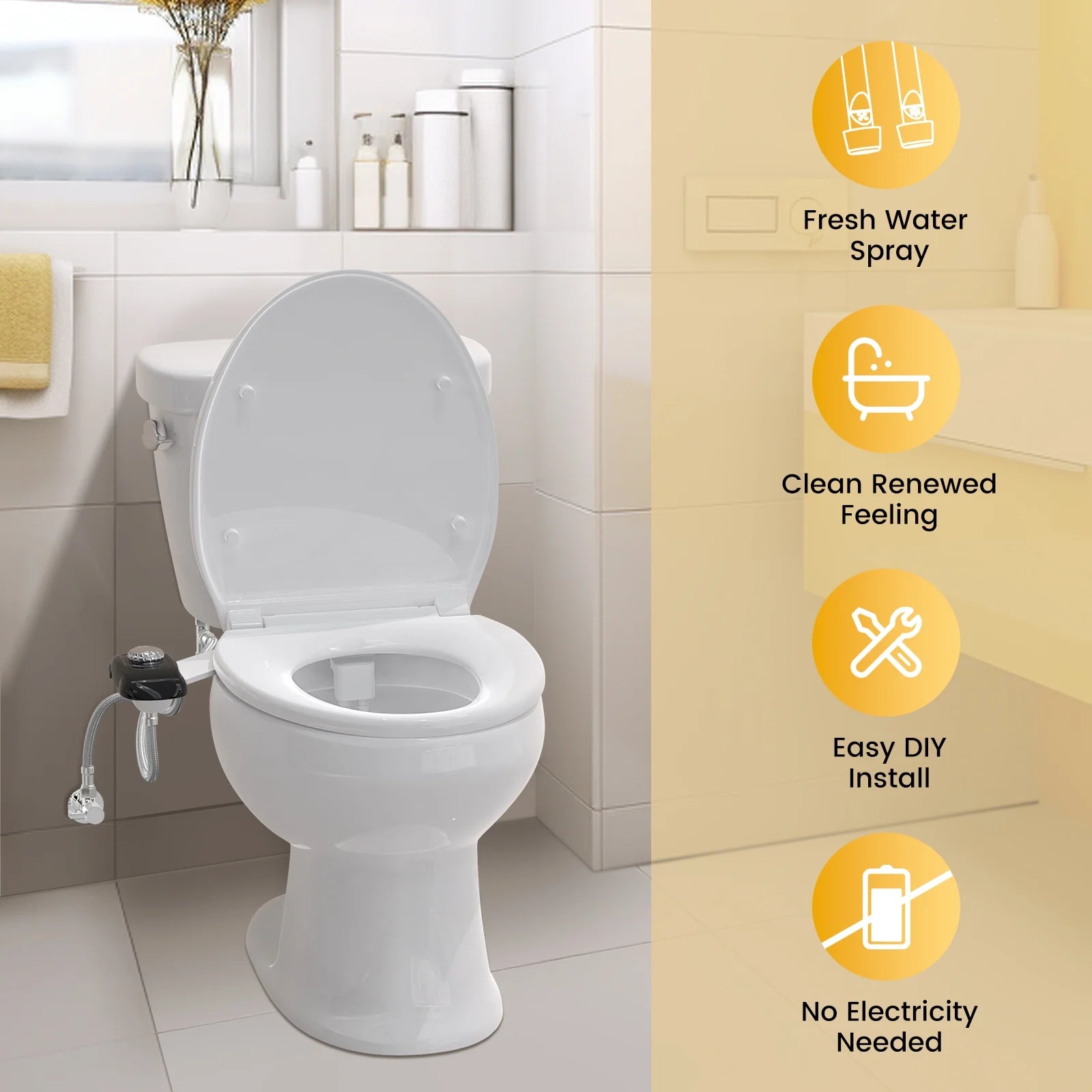 Bidet Attachment: Dual Nozzle , Hidden Nozzle, Adjustable Water Pressure- Black