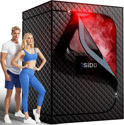 Upgraded 2 Person Sauna Portable Infrared Steam Sauna with 660Nm Red Light Therapy Panel & 2X 3L 1300W Steamers, 2 Folding Chair, XXXL Sauna Box Sauna Tent Home Sauna, 72"X 50"X 36"