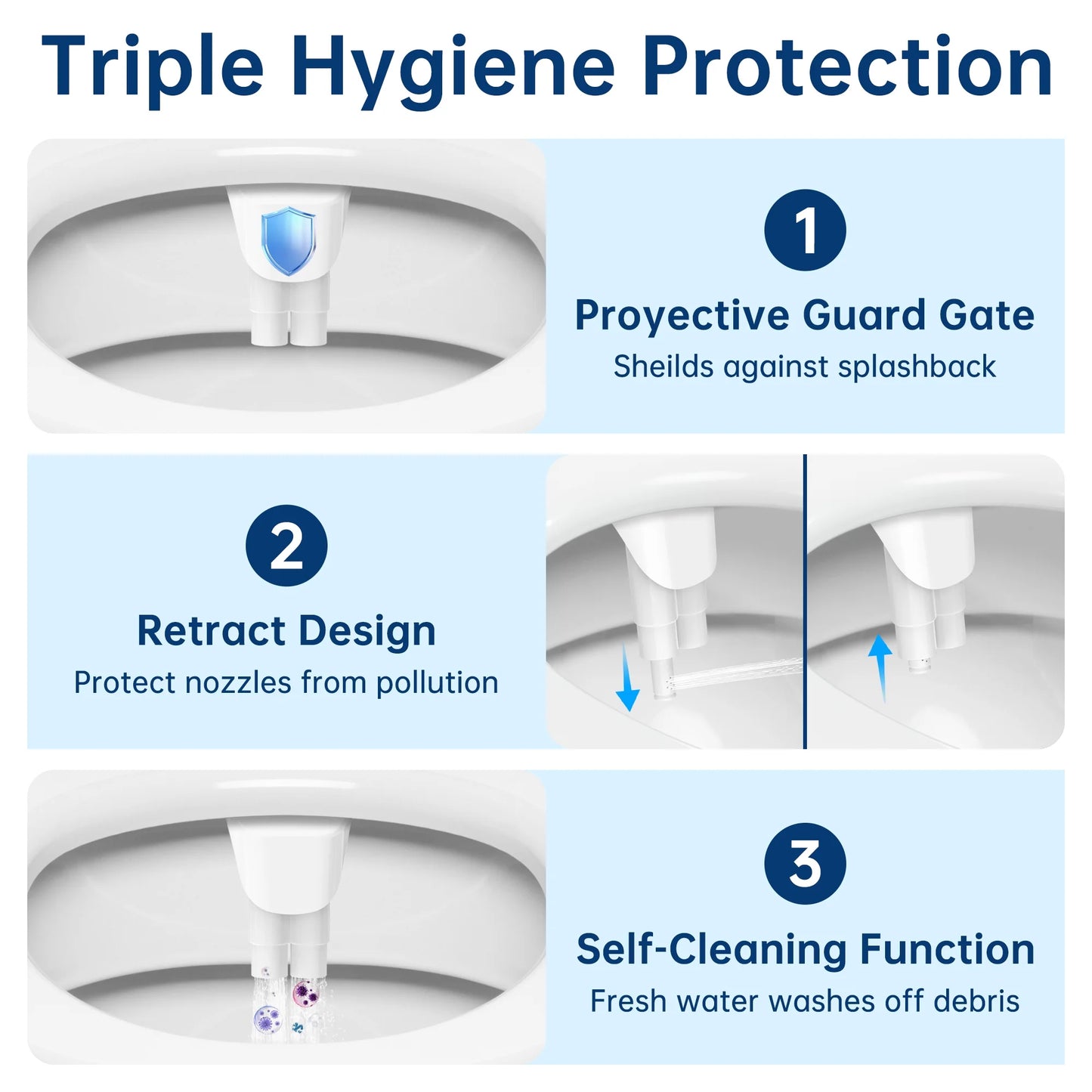 Bidet Attachment for Toilet, Self Cleaning Dual Nozzles, Adjustable Water Pressure, Frontal & Rear Wash, Non-Electric Fresh Water Bidet Toilet Seat Attachment B017