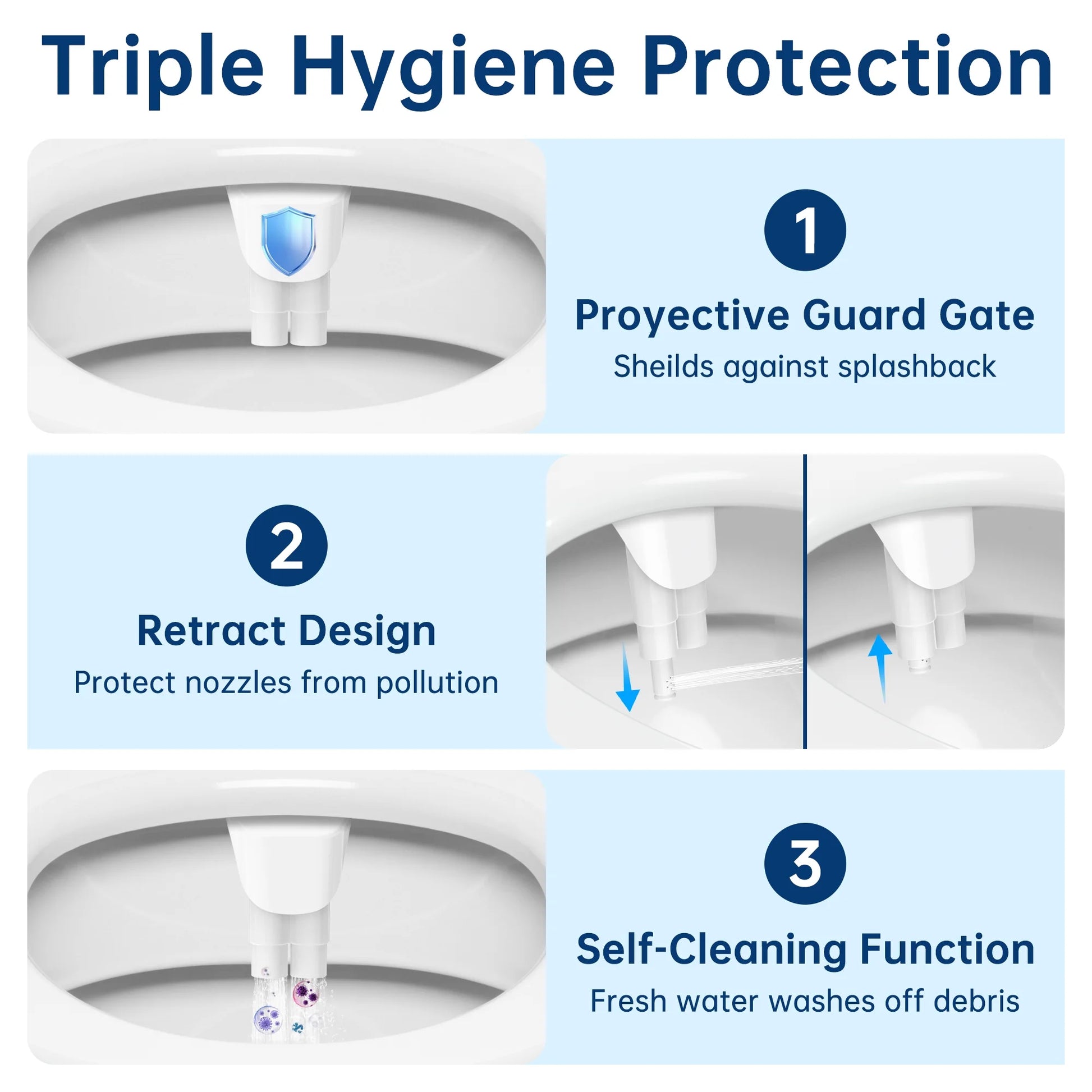 Bidet Attachment for Toilet, Self Cleaning Dual Nozzles, Adjustable Water Pressure, Frontal & Rear Wash, Non-Electric Fresh Water Bidet Toilet Seat Attachment B017