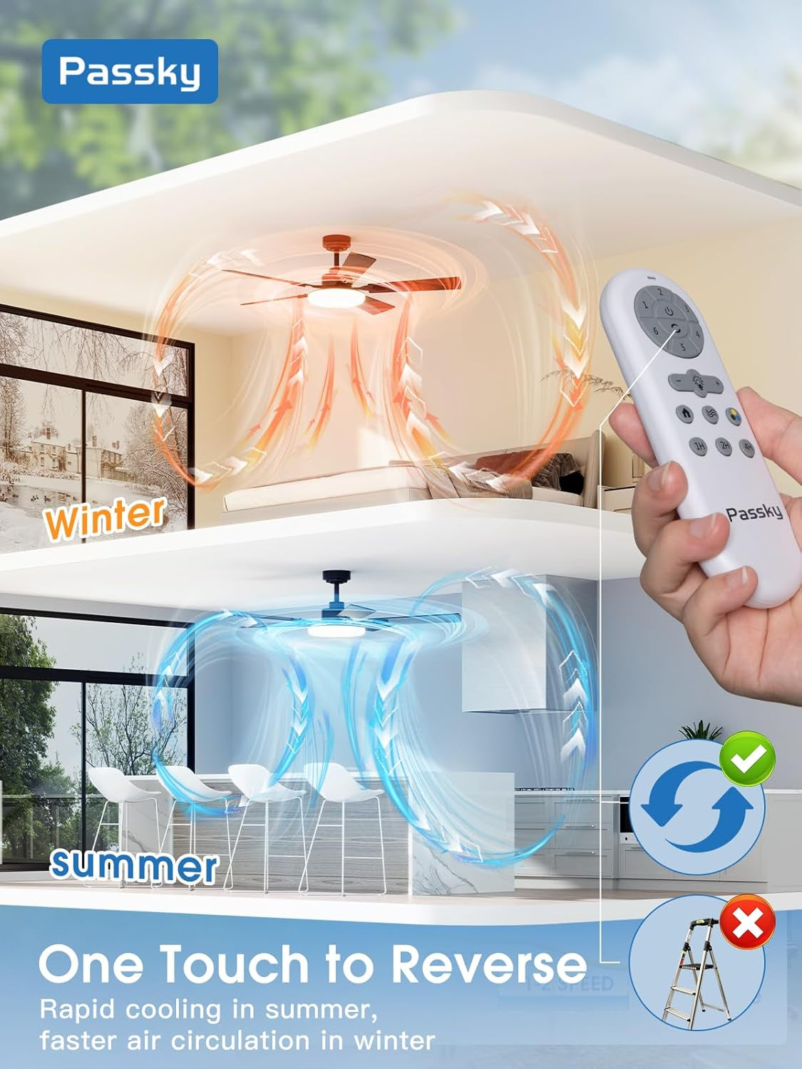 Ceiling Fans with Lights, 52 Inch Sleek Ceiling Fan with Light and Remote Control, 3CCT, Dimmable, Reversible, Noiseless, Black Ceiling Fan for Bedroom, Living Room