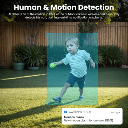 2K Solar Camera Wifi Outdoor Wireless with Spotligt, Waterproof, PIR Alert, Siren, Color Night Vision, Two-Way Audio, Works with Alexa