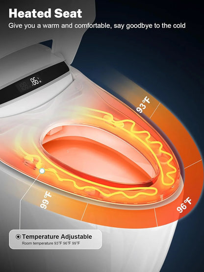 Smart Toilet with Heated Seat and Night Light, Tankless Toilet, Modern One-Piece Toilet Standard Comfort Height Toilet with Auto Flush, Automatic Opening and Closing of Flap/Seat, Slow Close