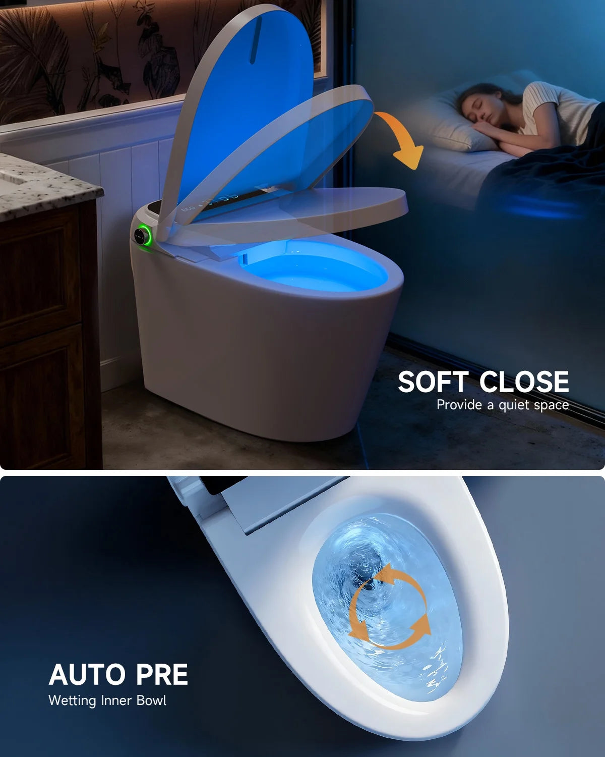 Smart Toilet with Tankless Bidet Wash, Auto-Open Lid/Seat, 1.28 Gallons Auto Dual Flush, Heat Seat, Warm Wash/Dryer, Soft Closing, Remote Control