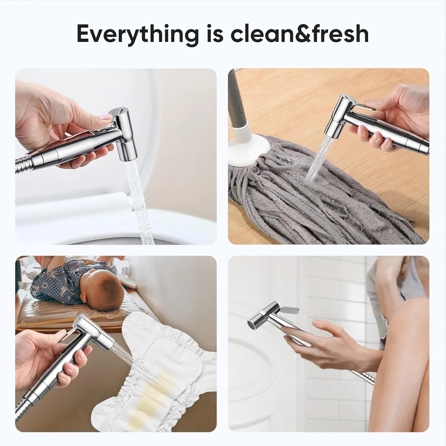 Chrome Handheld Bidet Sprayer for Toilet - Stainless Steel Cloth Diaper Jet Spray, Adjustable Water Pressure Control with Bidet Spray Hoses, Bidet Toilet Sprayer for Baby/Feminine Wash
