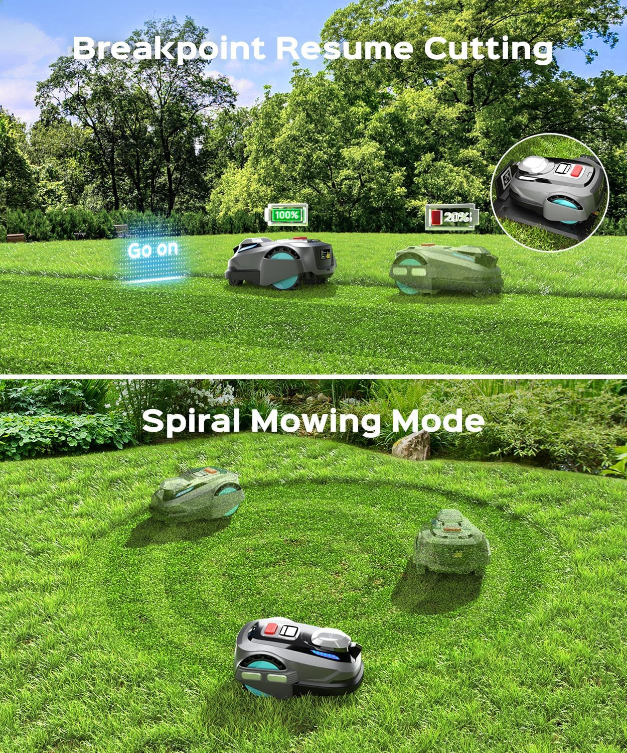 N1600 PRO Wireless Robot Lawn Mower, Rtk+Vision Navigation, 0.4 Acre Coverage, APP Smart Control, Multi-Zone Mowing, Ordered Cutting Path, Smart Robot Lawn Mower for Yards