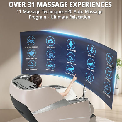 4D Massage Chair Full Body Zero Gravity Recliner - 55“ Sl-Track,20 Auto Modes,11 Massage Technique,40 Airbags Massage,With Yoga Stretch,App Control,Negative Oxygen Lons（Grey）