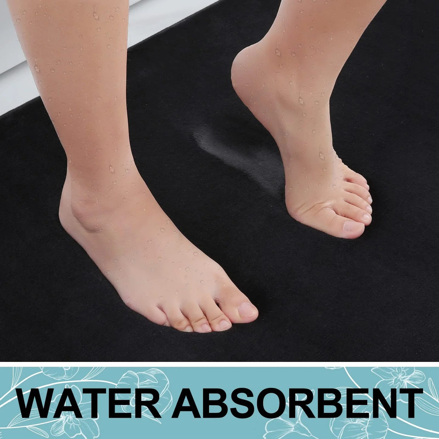 Memory Foam Bathroom Rugs, Absorbent Non-Slip Bath Mat for Bathroom, Soft Washable Bath Rug, 16"×24", Black