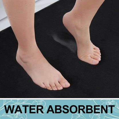 Memory Foam Bathroom Rugs, Absorbent Non-Slip Bath Mat for Bathroom, Soft Washable Bath Rug, 16"×24", Black