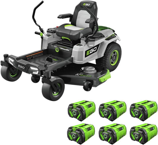 Electric Riding Lawn Mower, 52" Deck with Zero Turn Radius, Includes (6) 56V 12.0Ah Batteries and Charger - ZT5207L