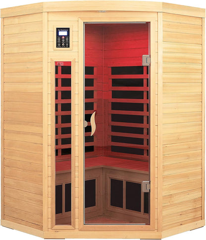 Outdoor Sauna 3 Person Infrared Sauna, Infrared Saunas for Home, 1950W Low EMF Far Infrared Sauna Old Fir Wooden Sauna with Beauty Red Light, Foldable Seat, Bluetooth, Chromotherapy Lamp, 20Amps