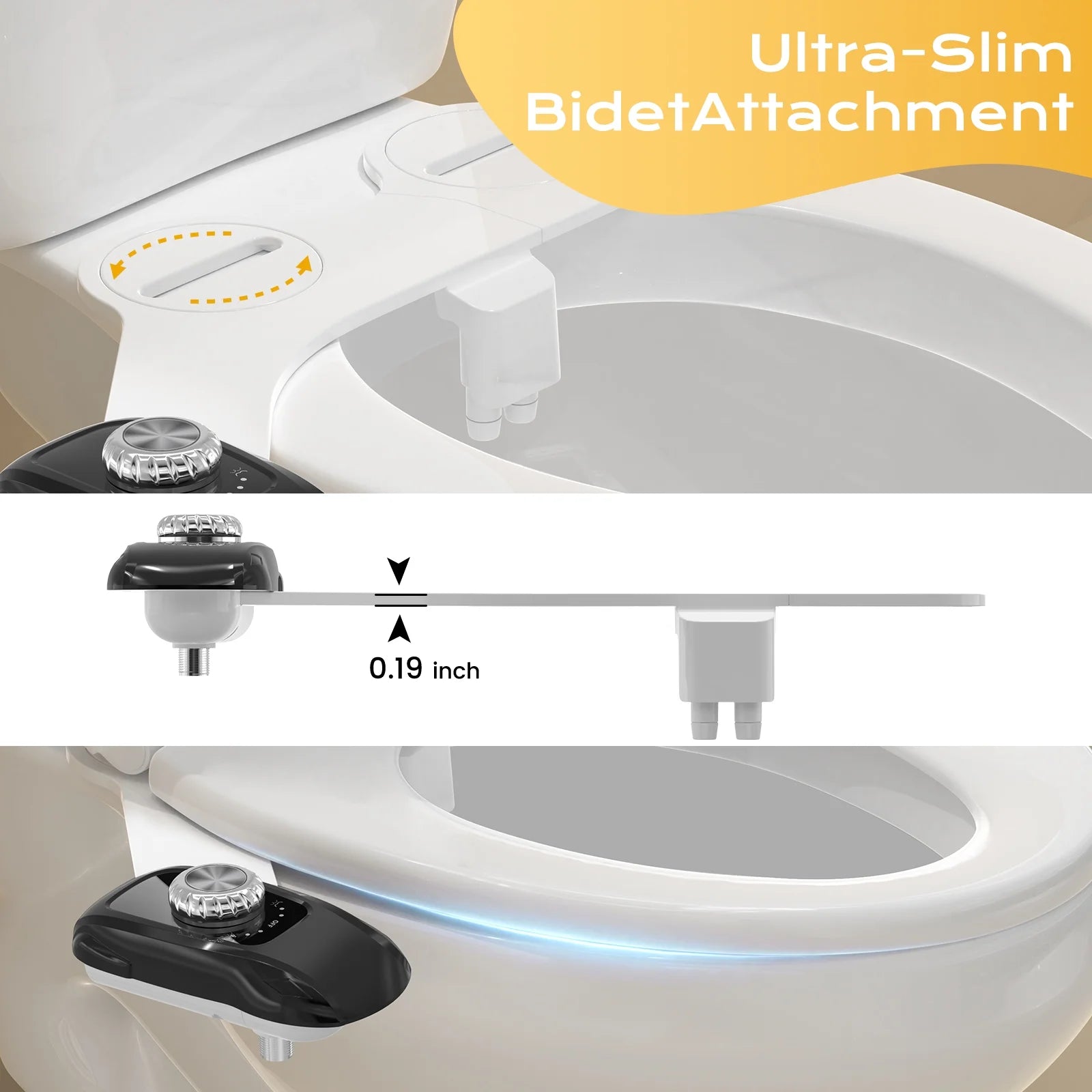 Bidet Attachment: Dual Nozzle , Hidden Nozzle, Adjustable Water Pressure- Black