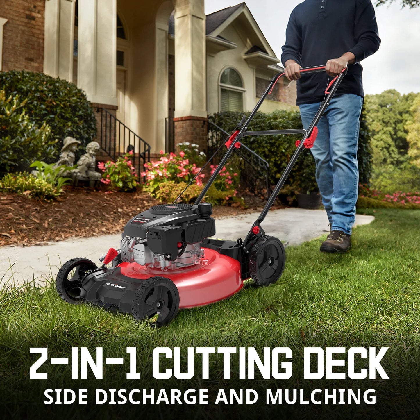 Gas Lawn Mower, 21 Inches 144Cc 2-In-1 Walk-Behind , Side Discharge Push Lawn Mower