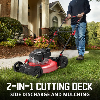 Gas Lawn Mower, 21 Inches 144Cc 2-In-1 Walk-Behind , Side Discharge Push Lawn Mower