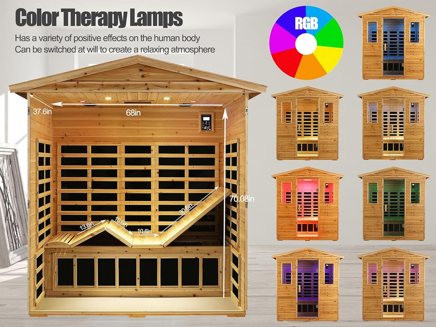Outdoor Sauna 3 Person Infrared Sauna, Infrared Saunas for Home, 1950W Low EMF Far Infrared Sauna Old Fir Wooden Sauna with Beauty Red Light, Foldable Seat, Bluetooth, Chromotherapy Lamp, 20Amps