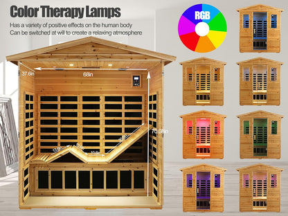 Outdoor Sauna 3 Person Infrared Sauna, Infrared Saunas for Home, 1950W Low EMF Far Infrared Sauna Old Fir Wooden Sauna with Beauty Red Light, Foldable Seat, Bluetooth, Chromotherapy Lamp, 20Amps