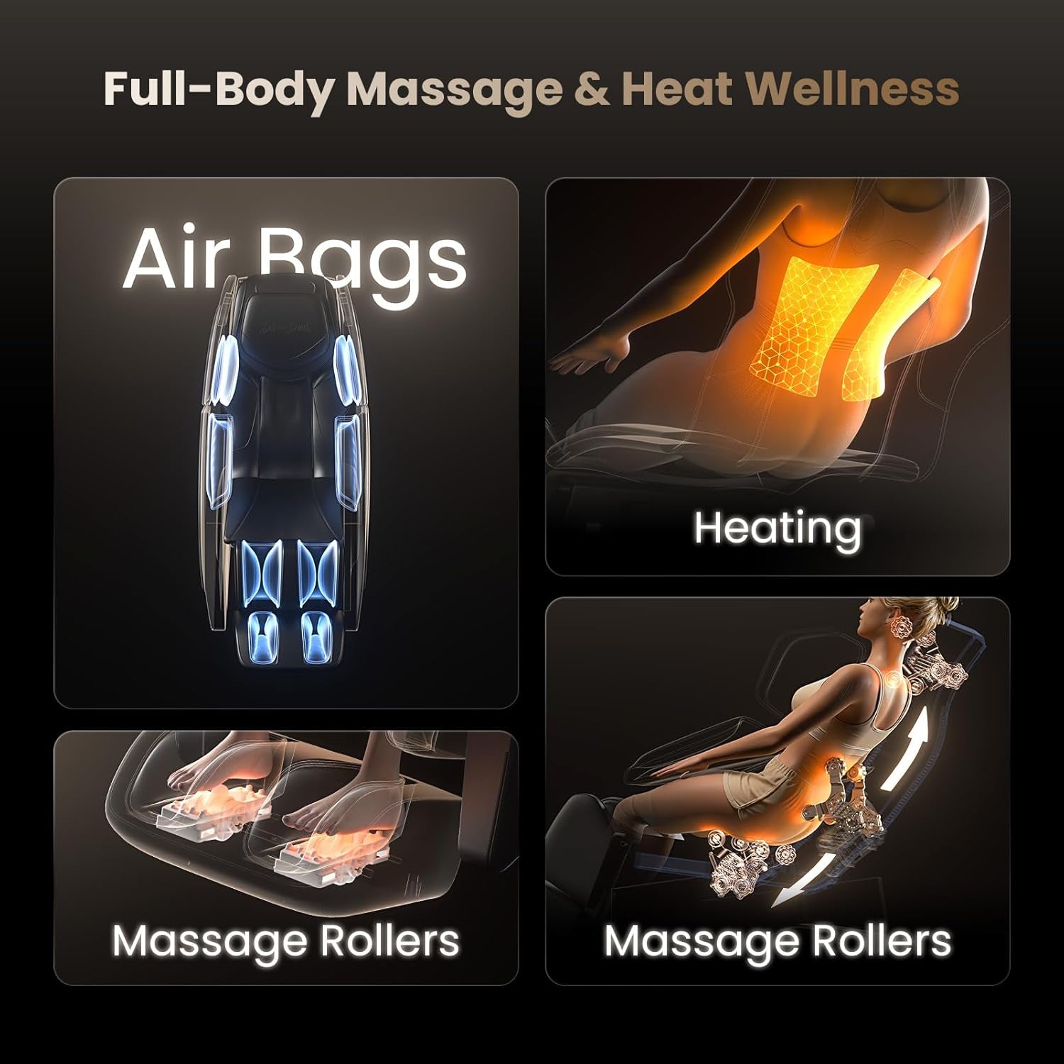 Massage Chair Full Body, Zero Gravity Sl-Track, 4D-Pro Massage with 19 Preset Modes & 11 Techniques, Back Heat, 16 Airbags, 3D Foot Rollers for Deep Tissue Relief in Home Office