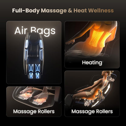 Massage Chair Full Body, Zero Gravity Sl-Track, 4D-Pro Massage with 19 Preset Modes & 11 Techniques, Back Heat, 16 Airbags, 3D Foot Rollers for Deep Tissue Relief in Home Office