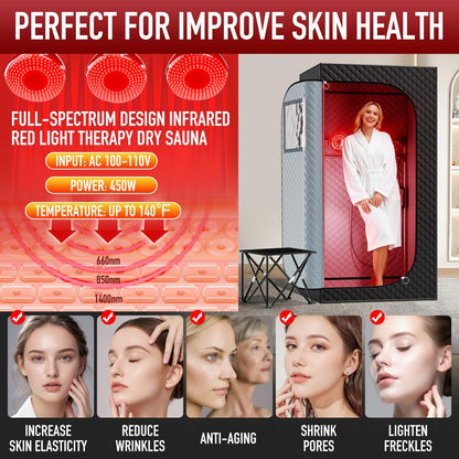 Infrared Sauna Dry Heat Sauna with 660Nm 850Nm Infrared Red Light Therapy High Power Heating Lamp, Portable Sauna Home Sauna Personal Indoor Sauna Box Sauna Tent