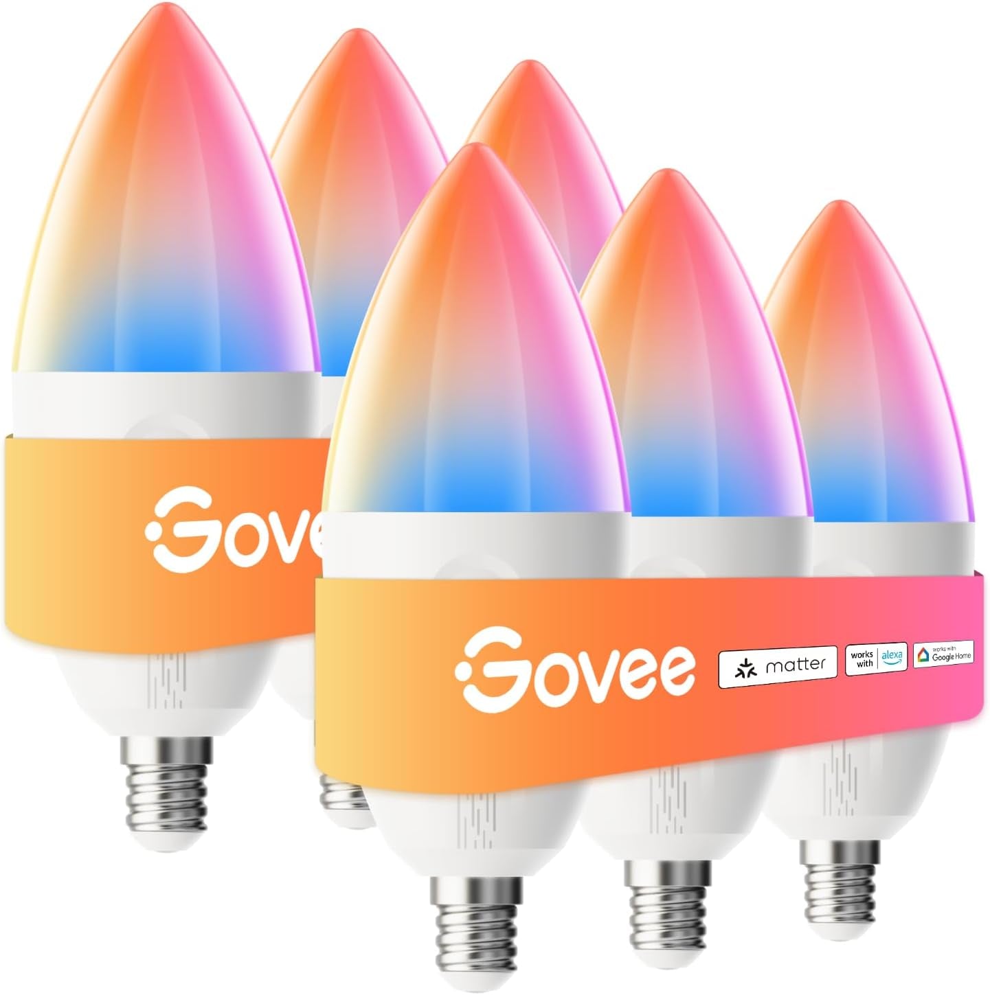 E12 Led Bulb, Smart Light Bulbs Work with Matter, Alexa, Google Assistant, Wifi Candelabra Bulbs 40 Watt Equivalent, RGBWW Color Changing Light Bulb, 2.4Ghz Only, 450 LM, 4 Pack