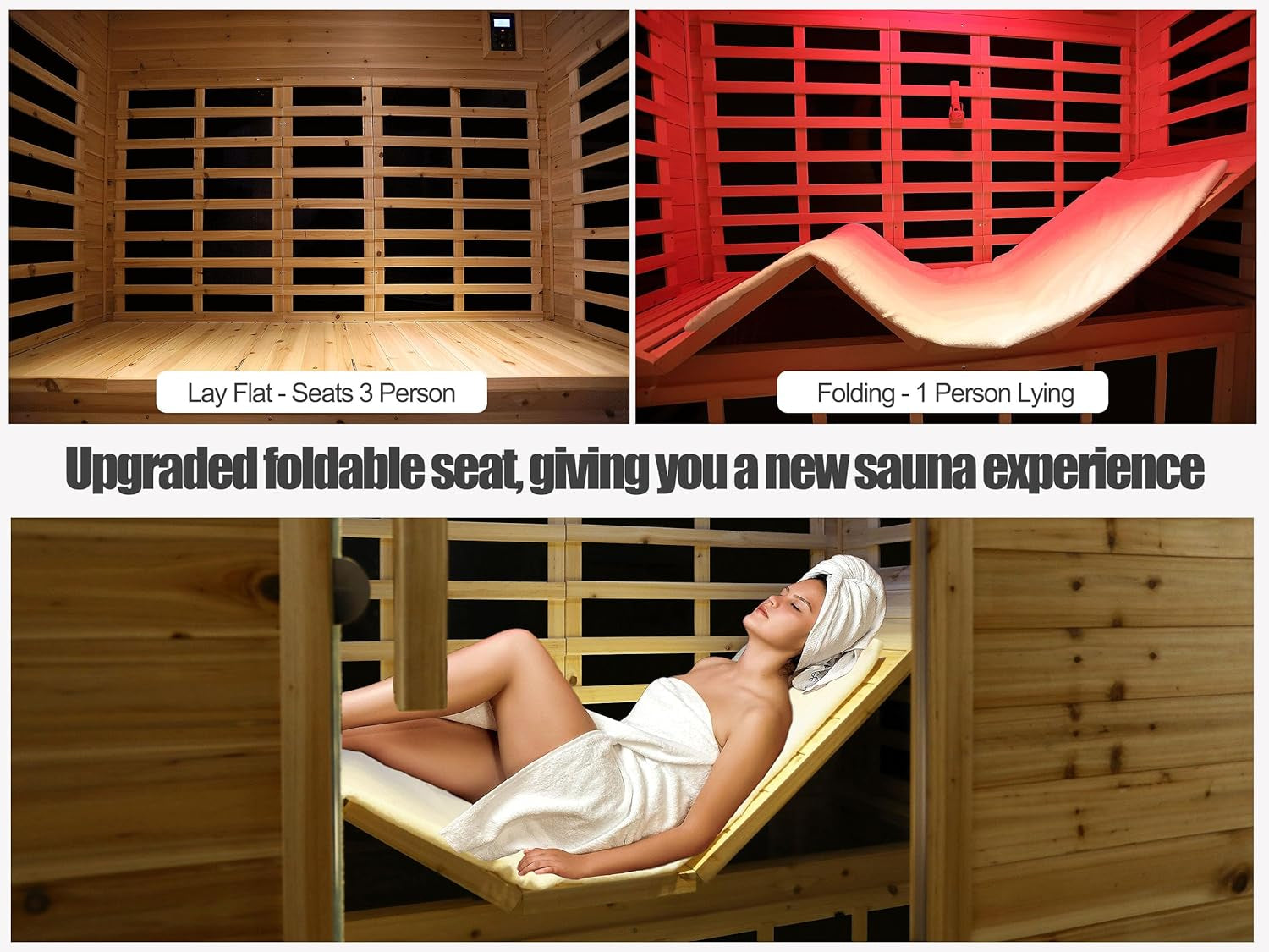 Outdoor Sauna 3 Person Infrared Sauna, Infrared Saunas for Home, 1950W Low EMF Far Infrared Sauna Old Fir Wooden Sauna with Beauty Red Light, Foldable Seat, Bluetooth, Chromotherapy Lamp, 20Amps