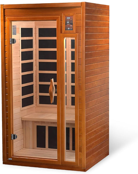 Barcelona 1- to 2-Person Low EMF FAR Infrared Sauna with Red Light Therapy & Bluetooth Speakers | Personal Indoor Dry Heat Sauna for Home & Gym – Made from Canadian Hemlock