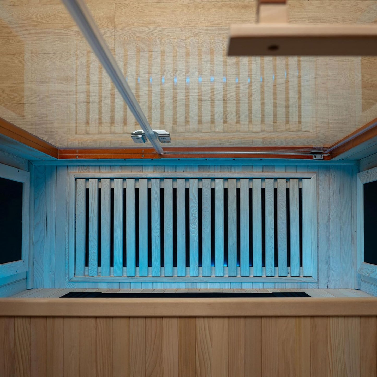 Infrared Home Sauna Room 2 Person Hemlock Wooden Indoor Sauna with 7 Carbon Heaters, Red Light Therapy, Bluetooth Speaker, Intelligent Control Panel, Tempered Glass & Top Vent