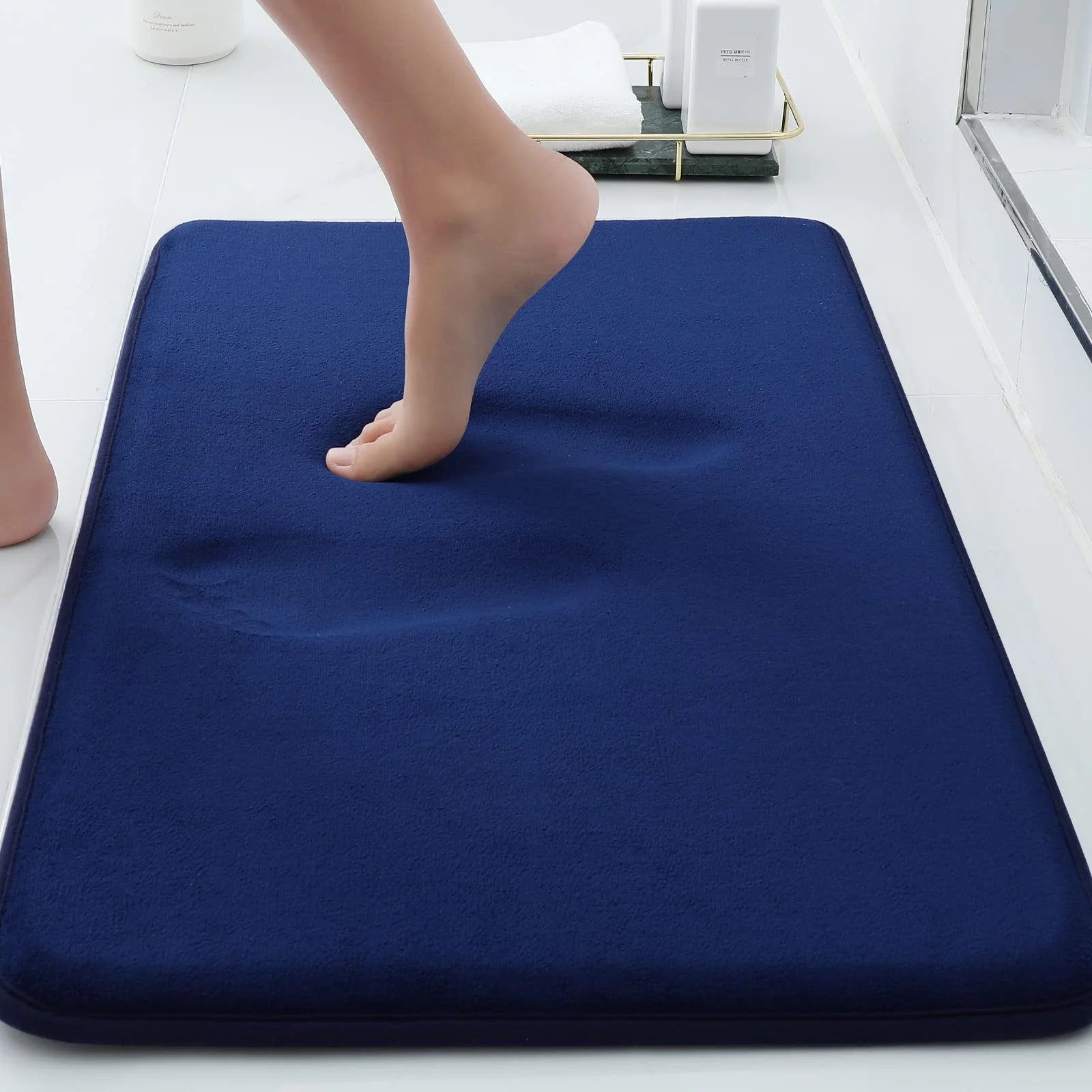 Memory Foam Bathroom Rugs, Absorbent Non-Slip Bath Mat for Bathroom, Soft Washable Bath Rug, 16"×24", Black