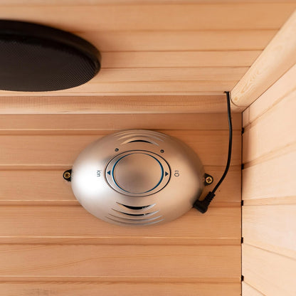 Infrared Home Sauna Room 1 Person Hemlock Wooden Indoor Sauna,7 Carbon 1560W/120V Heaters,With Led Color Therapy Light,Bluetooth Speaker,Tempered Glass,Touch-Tone Keypad and a Top Vent