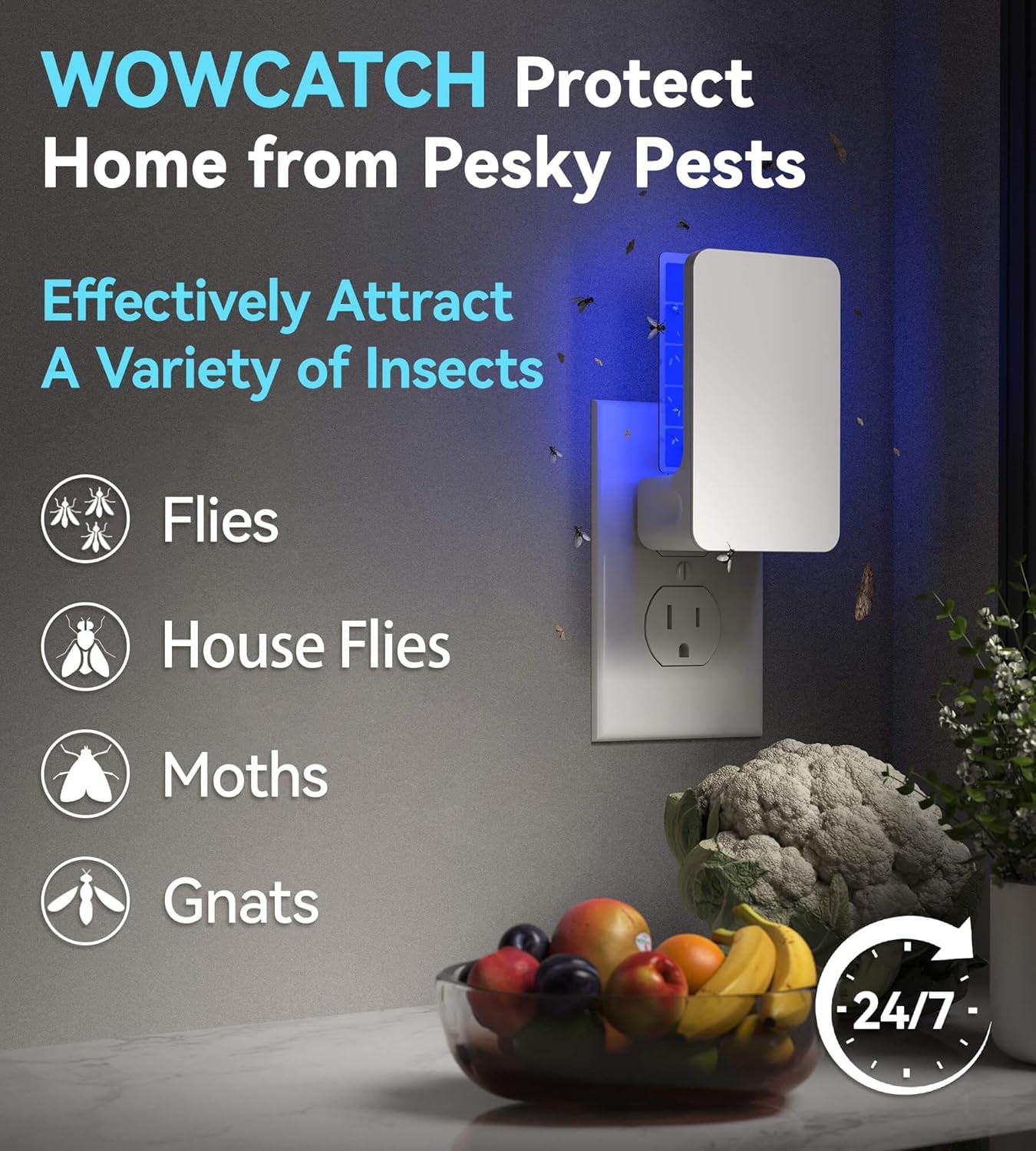 Innovative Double-Sided Flying Insect Trap for House Indoor, Plug-In Light Bug Catcher Killer for Flies, Fruit Fly, Gnats, Mosquito, Moths, Best Home Sticky Traps for Indoors Pest Control