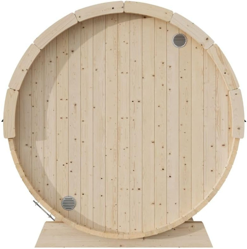Eurosauna 2-Person Outdoor Barrel Sauna with Shingles, Lighting, & 6Kw Harvia Sauna Heater, 81X59