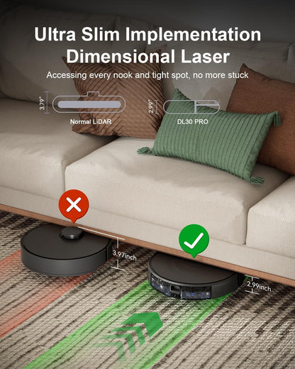 DL30 Pro Robo Vac and Mop Combo, Lidar Navigation with Mapping, Hard Floor Cleaning, 9000Pa Suction