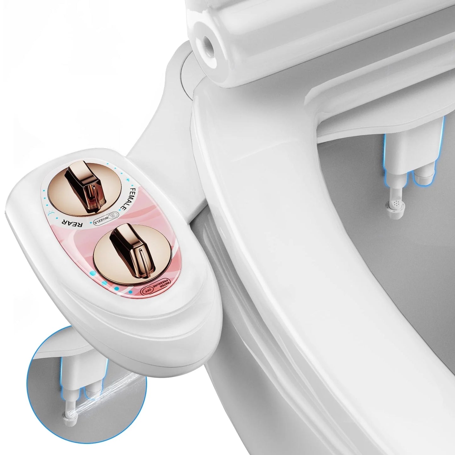 Bidet Attachment for Toilet, Non-Electric Self-Cleaning Bidet Seat Attachment, Fresh Cold Bidet Attachment for Feminine/Posterior Wash, with Adjustable Pressure Control (Blue/White)