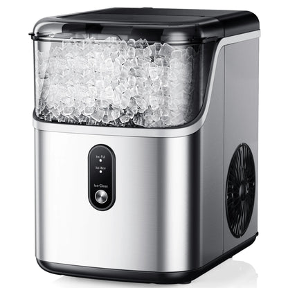 Nugget Ice Maker Countertop, Portable Ice Maker Machine with Self-Cleaning Function, 35Lbs/Day, Soft Chewable Pellet Ice, Silver