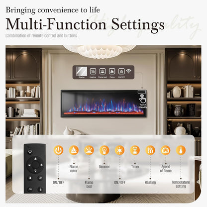 60 Inch Electric Fireplace Wall Mounted, Fireplace Heater with Remote Control, Ultra Narrow Bezel for Living Room