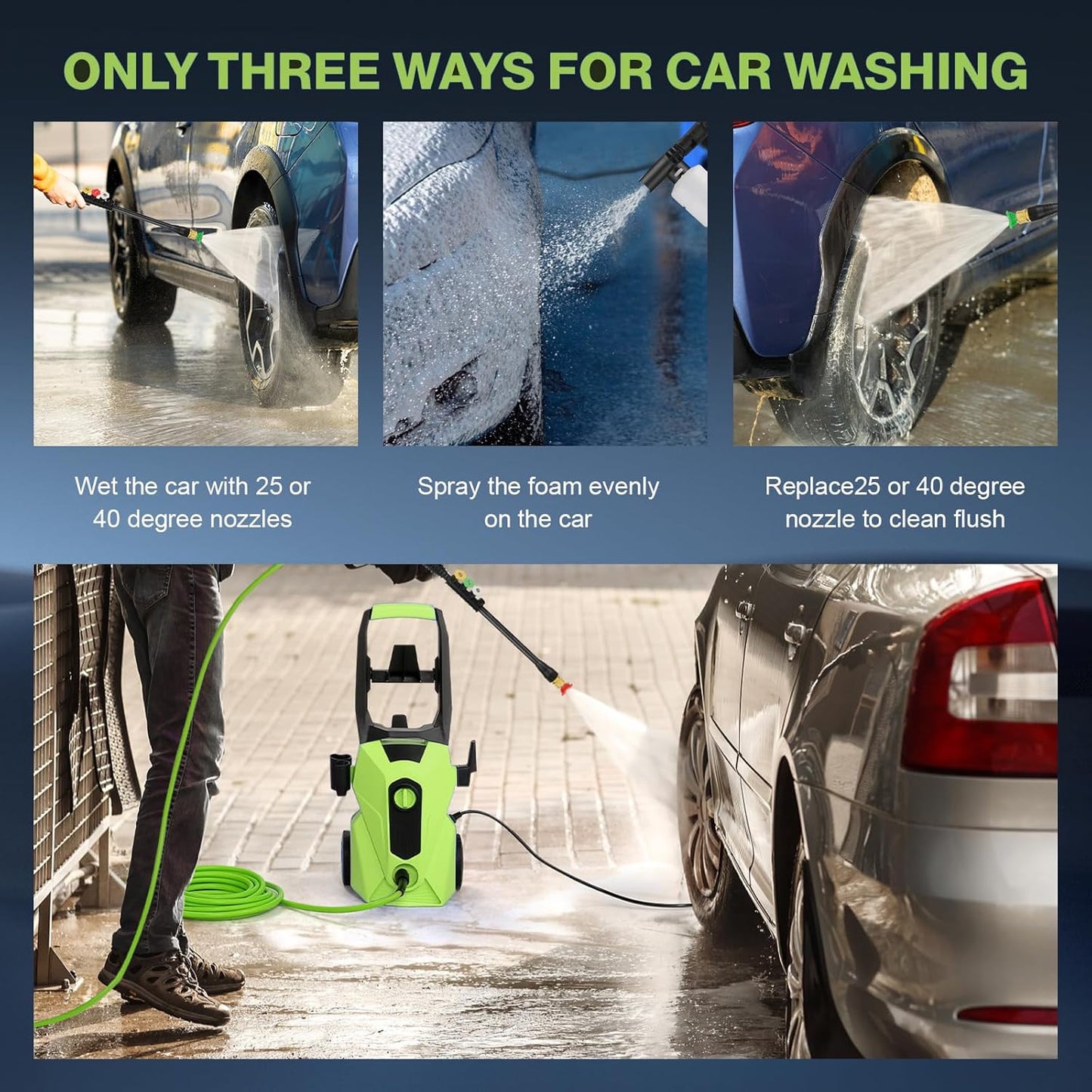 2025 New 5000PSI Electric Pressure Washer, Power Washer with 33FT Resistant Extension Hose and 4 Nozzles, Compatible with Undercarriage Cleaners, Professional Powerwashers for Home/Car(Green)