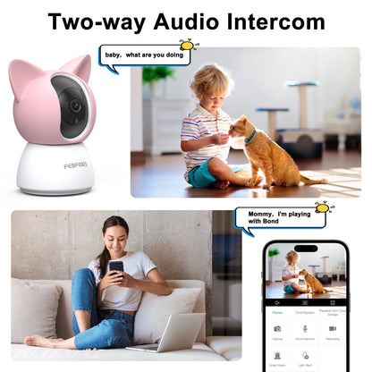 2K Baby Monitor, 5G/2.4G Wifi Indoor Security Camera, 360°Pan/Tilt Baby Monitor with Camera and Audio, Night Vision, 2-Way Audio