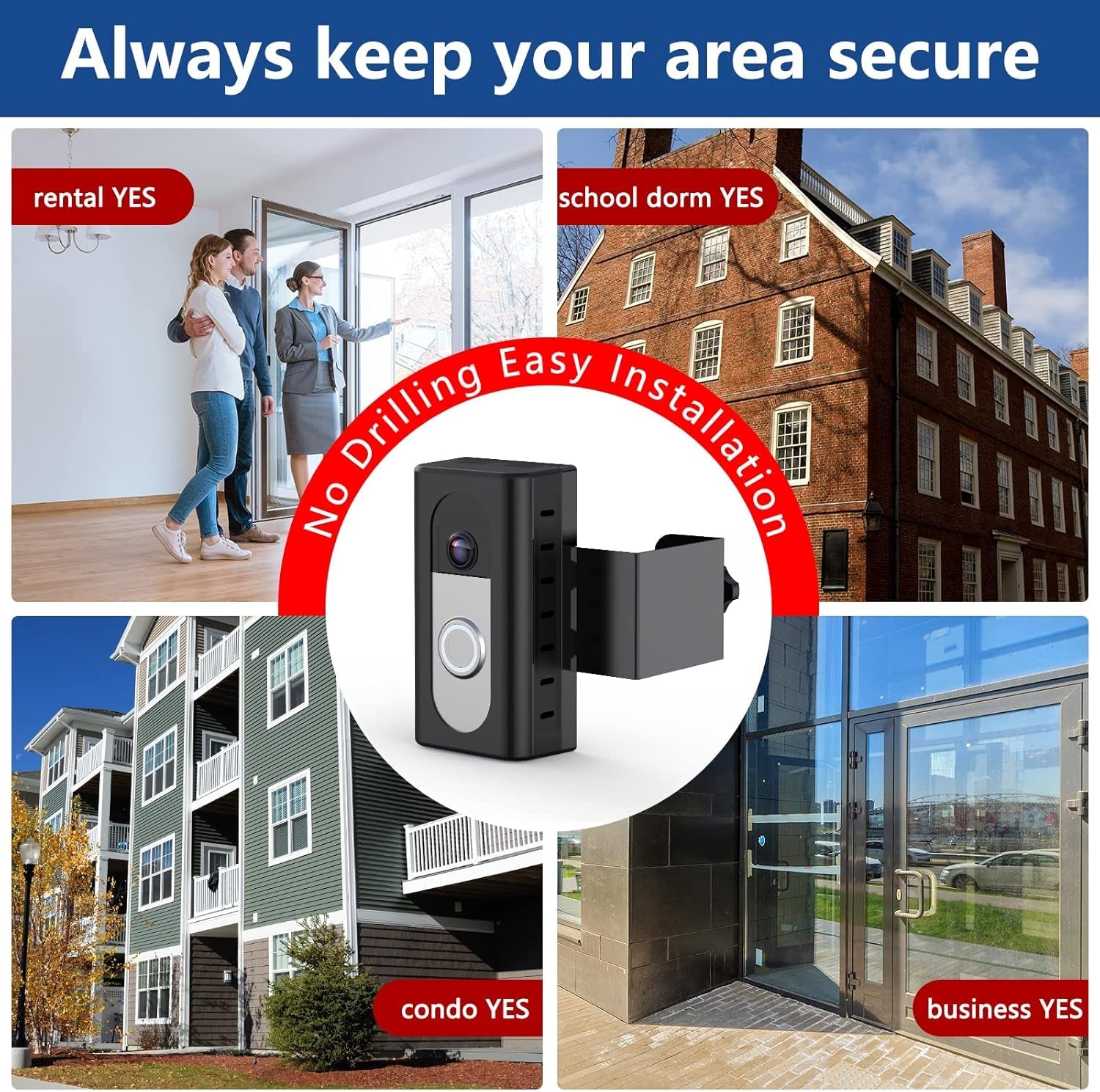 Anti-Theft Video Doorbell Mount Compatible with Ring/Blink Wireless Video Doorbell, Adjustable Mounting Bracket Accessories for Houses, Apartments, Businesses, Not for Security Door