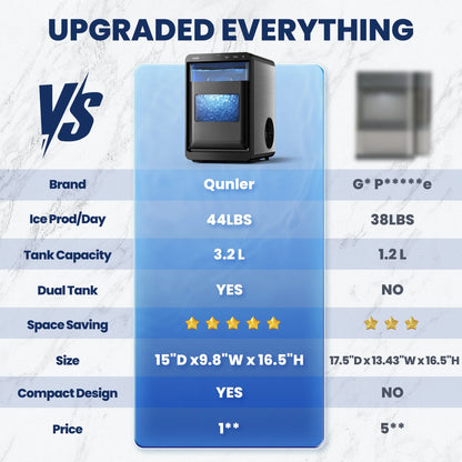 Nugget Ice Maker Countertop, 44Lbs per Day Chewable Pebble Nugget Ice Machine with Touch Screen for Home, Kitchen, Office, Stainless Steel, Black