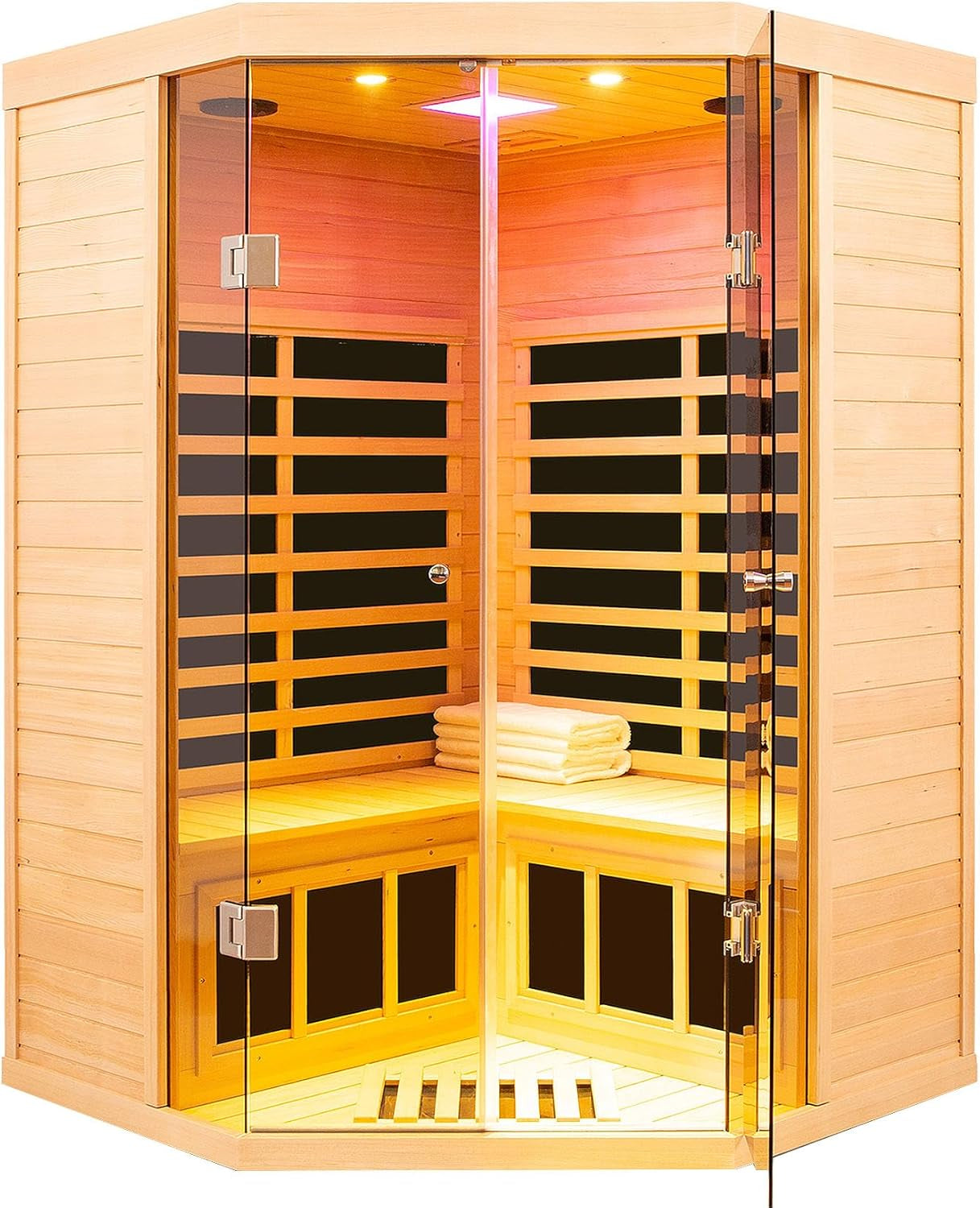 Outdoor Sauna 3 Person Infrared Sauna, Infrared Saunas for Home, 1950W Low EMF Far Infrared Sauna Old Fir Wooden Sauna with Beauty Red Light, Foldable Seat, Bluetooth, Chromotherapy Lamp, 20Amps