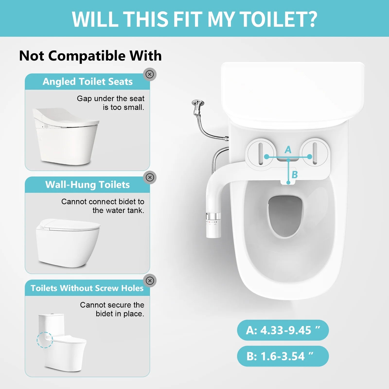 Ultra-Slim Bidet, Non-Electric Dual Nozzle Feminine Wash Fresh Water Sprayer, Adjustable Water Pressure, Bidet for Toilet Seat Attachment, Stainless Steel Inlet Badays