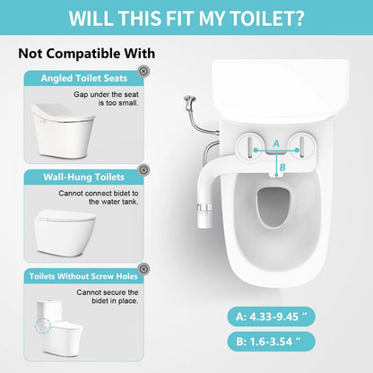 Ultra-Slim Bidet, Non-Electric Dual Nozzle Feminine Wash Fresh Water Sprayer, Adjustable Water Pressure, Bidet for Toilet Seat Attachment, Stainless Steel Inlet Badays