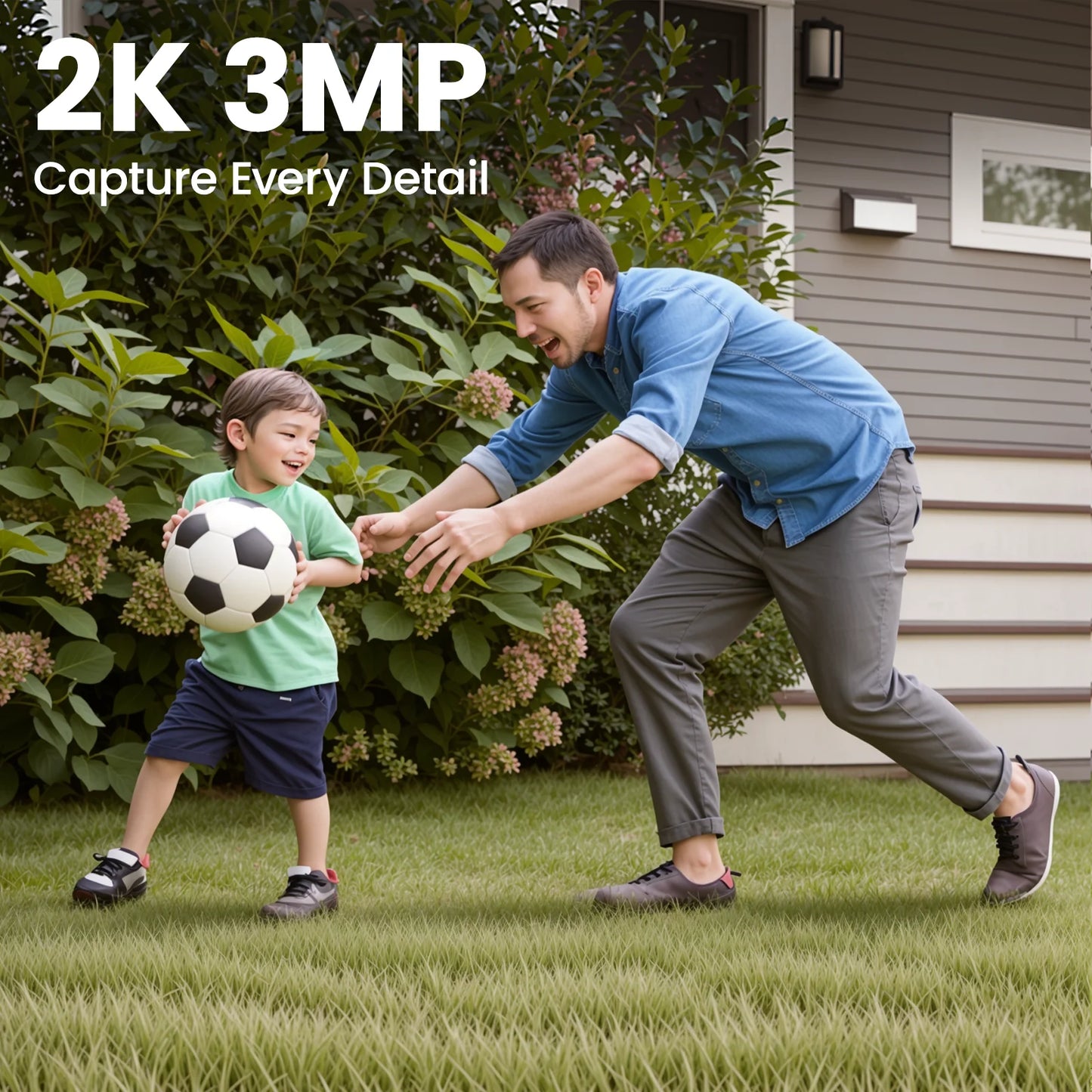 2K Solar Camera Wifi Outdoor Wireless with Spotligt, Waterproof, PIR Alert, Siren, Color Night Vision, Two-Way Audio, Works with Alexa