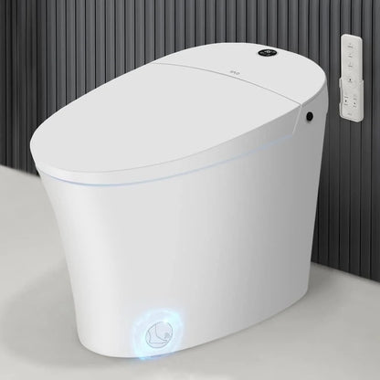 Smart Toilet with Foam Shield Splash Proof, One Piece Bidet Toilet,Dual Auto Flush,Foot Sensor Operation,Modern Elongated Toilet E16