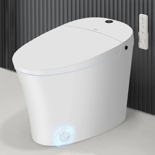 Smart Toilet with Foam Shield Splash Proof, One Piece Bidet Toilet,Dual Auto Flush,Foot Sensor Operation,Modern Elongated Toilet E16