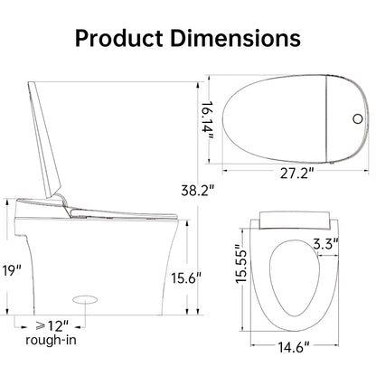 Smart Toilet with Foam Shield Splash Proof, One Piece Bidet Toilet,Dual Auto Flush,Foot Sensor Operation,Modern Elongated Toilet E16